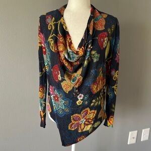 Desigual Black Cowl Neck Sweater with Metallic Shimmer, Gem and Zipper Details